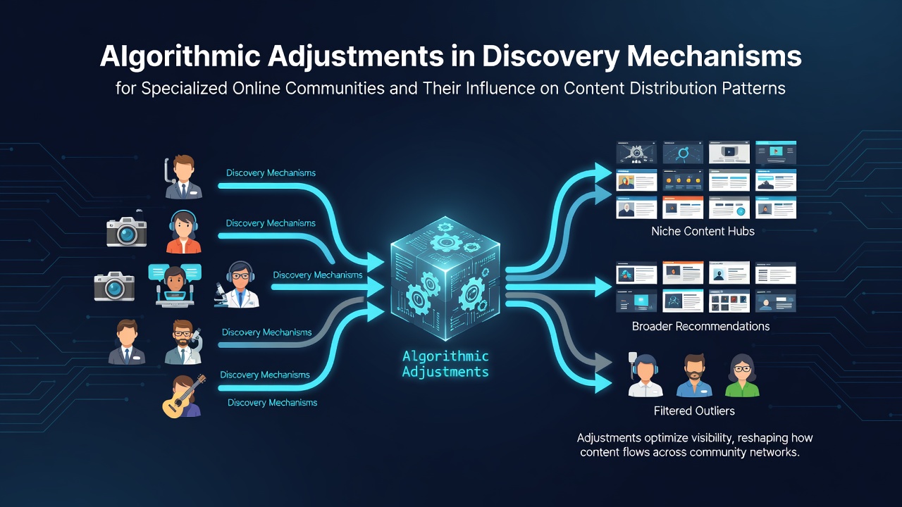 Algorithmic Adjustments in Discovery Mechanisms for Specialized Online Communities and Their Influence on Content Distribution Patterns
