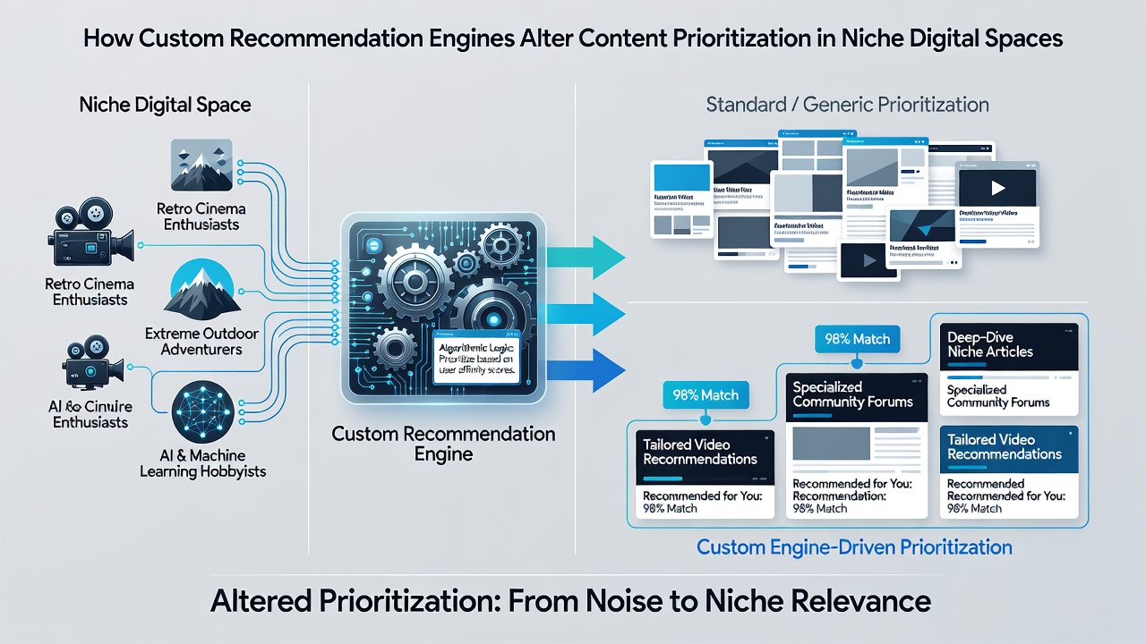 Visualization of content prioritization changes in a niche digital community driven by custom recommendation algorithms
